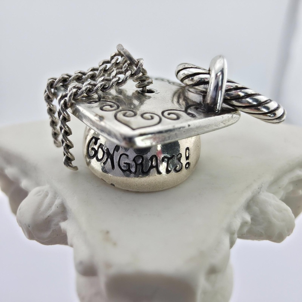 BRIGHTON 'Congrats!' Charm Graduation Cap Dangle Etched Silver Plate FREE $HIP!! - Picture 3 of 12
